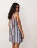 denim cami mini dress with button detail in striped print