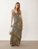 Esmée strappy maxi beach dress with ruffle detail in cream zebra