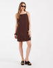 PIECES square neck cotton textured mini dress in coffee brown