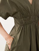 Mango v neck cinched waist midi dress in khaki
