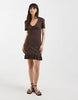 ONLY v-neck mini dress in brown polka dots