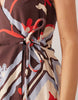 cotton linen blend halter neck wrap mini sundress in burgundy scarf print
