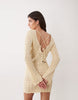 Miss Selfridge crochet waist detail long sleeve mini dress in butter