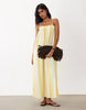 textured shirred detailing midaxi dress in vertical yellow stripes