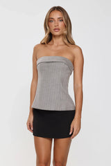 Soft Feminine Tailored Strapless Top Grey Pinstripe