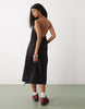 COLLUSION nylon ruched volume halter midi dress in black