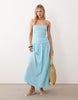 crinkle maxi sundress with shirred dropped waist in tropical turquoise