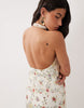 YAS halterneck backless satin maxi dress in white floral print