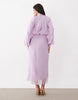 high neck drape chiffon maxi dress with neck tie in lilac