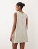 slash neck twill mini dress with pearl embellishment in washed gray
