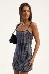 Lioness Voyage Mini Dress Navy Plaid
