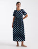 Threadbare jersey short sleeve midi dress in navy and blue polka-dot print