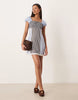 square neck mini dress in mixed blue stripes