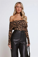 Wild Intentions Off Shoulder Long Sleeve Top Leopard