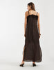 Object textured ruffle layered detail cami maxi dress in chocolate