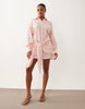 Missy Empire cotton blend tie front detail button up shirt mini dress in pink stripes