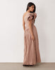ASOS LUXE one shoulder maxi dress with pleat bodice in mocha