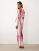 satin batwing maxi dress in pink floral print