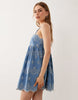 soft denim embroidery cami mini dress in mid blue