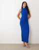Vesper bengaline open back high neck maxi dress in cobalt