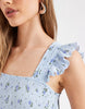 PIECES plissé maxi dress with frill sleeves in blue floral