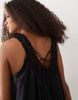v-neck poplin smock maxi sundress with lace overlay in black