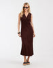 & Other Stories ruche front maxi dress with v-neck in chocolate brown