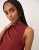draped one sleeve slinky dress in burgundy