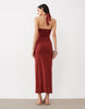 halter ruched front midi dress in rust