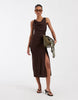 & Other Stories draped asymetric linen maxi dress in dark brown