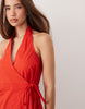 cotton-linen blend halter neck wrap mini sundress in red