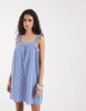 ONLY mini cheesecloth shift dress with frill sleeve detail in blue gingham
