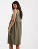 Mamalicious Maternity 2 function nursing button up mini sundress in dark khaki