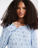 Pieces long sleeve plisse midi dress in ditsy blue floral print