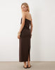 linen blend clean column maxi dress in chocolate