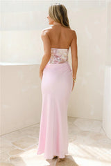 City Lights Chic Strapless Satin Maxi Dress Pink