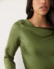 TFNC satin flared long sleeve maxi dress in olive