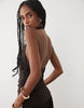 Mango cowl neck halterneck drop waist maxi dress in brown