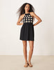 crochet bust halter mini dress in black
