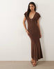 plunge slinky maxi dress in brown