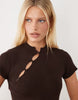 Miss Selfridge knit dress with mandarin collar in chocolate