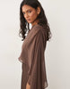 Six Stories Bridesmaid satin square neck chiffon cape detail maxi dress in chocolate
