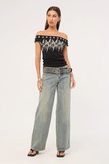 Worship Ghosted Cold Shoulder Off Shoulder Top Black