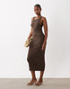 Mango twist strap jersey midi dress in brown