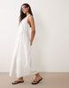 cotton linen halterneck wrap maxi sundress in cream