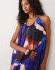trapeze scoop neck full hem maxi dress with bead detail back in blue abstract print