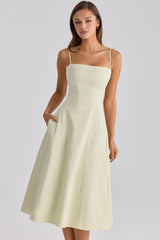matcha green cotton flared midi sundress
