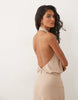 halter neck hanky hem midi dress in chocolate