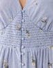 Nobody's Child Ezra linen blend v-neck puff sleeve button down midi dress in blue floral