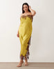 Curve satin lace applique midi dress in bright olive green